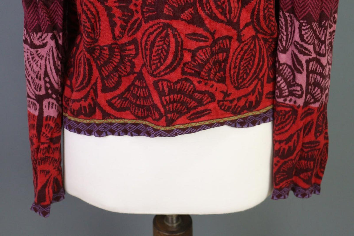 GUDRUN SJODEN Multicolor Printed Long Sleeve Button Front Cardigan Sweater Sz M