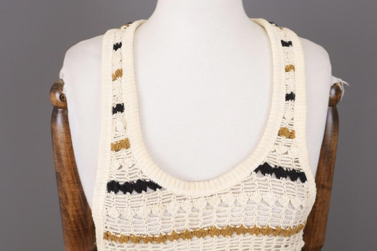 BNWT ISABEL MARANT ETOILE Beige Striped Crochet Knit Sleeveless Midi Dress Sz 36