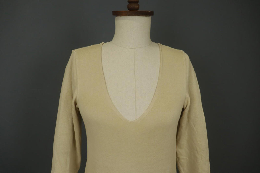 MAISON MARTIN MARGIELA Tan Cotton Knitted Raglan Sleeve Pullover Sweater – Size S – Used