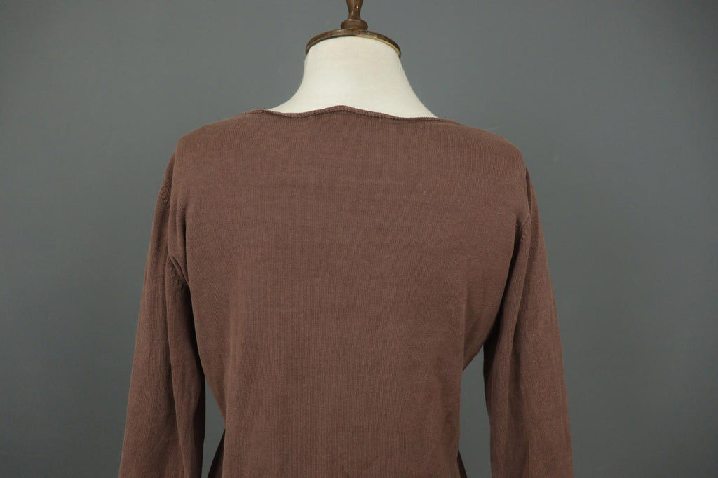 GUDRUN SJODEN Brown Silk Round Neck Long Sleeve Pullover Shirt Top – Size M