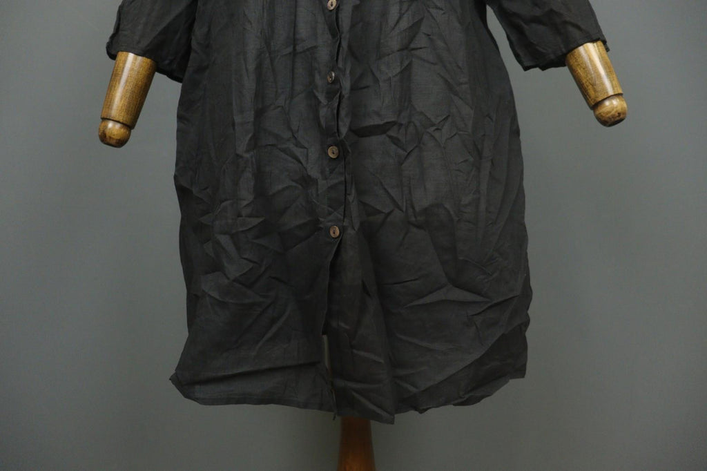 GUDRUN SJODEN Black Cotton Pintuck 3/4 Sleeve Button Front Shirt Dress – Size S