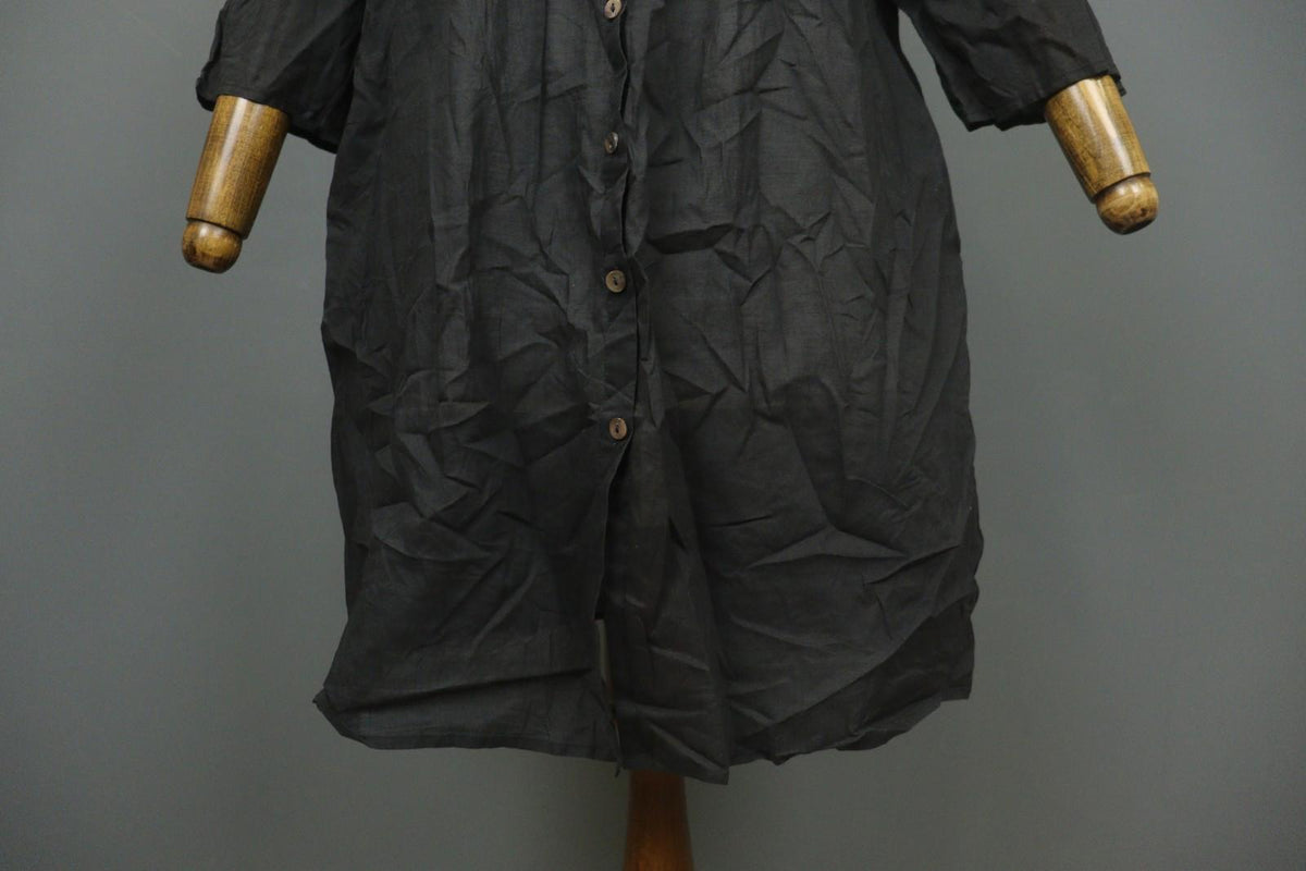 GUDRUN SJODEN Black Cotton Pintuck 3/4 Sleeve Button Front Shirt Dress – Size S