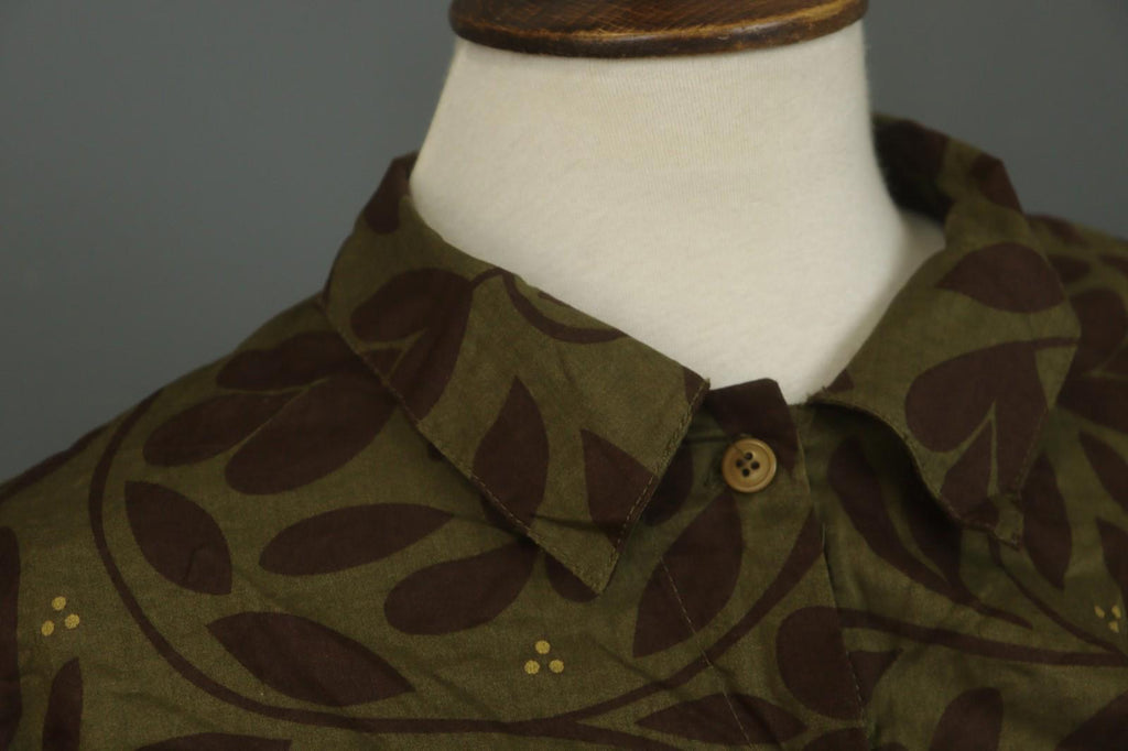 GUDRUN SJODEN Leaf Print Cotton Long Sleeve Casual Collared Button-Up Shirt Sz M