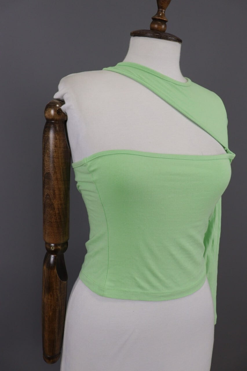 Karl Kani Embroidered Sleeve Green Asymmetrical One Shoulder Shirt – Size S – Used