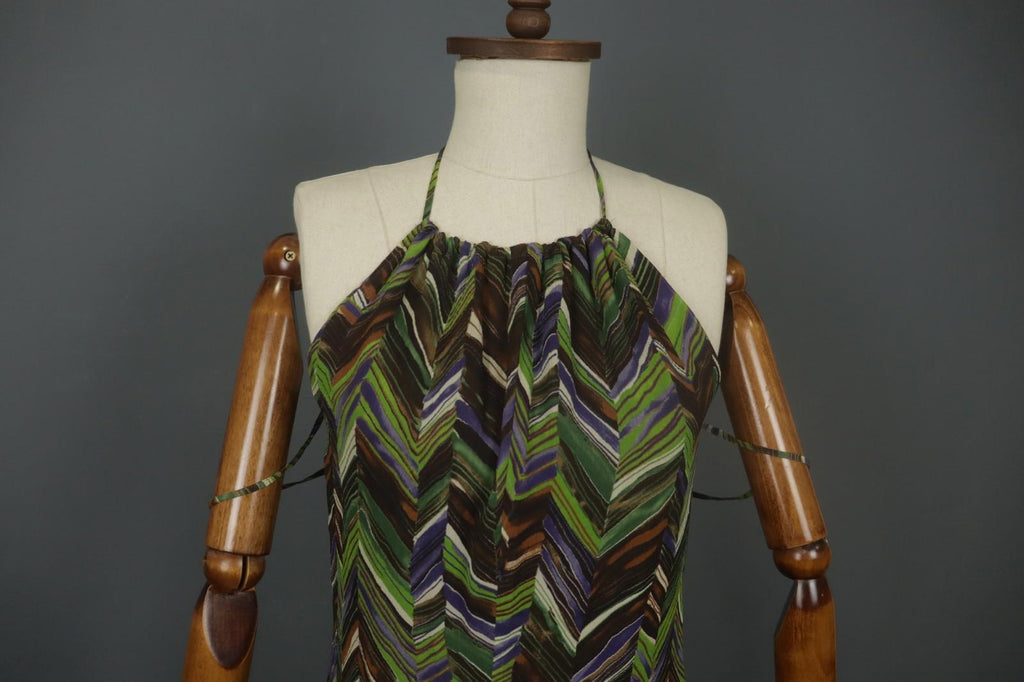 MAX MARA Multicolor Geometric Silk Halter Neck Sleeveless Midi Dress – Size 40
