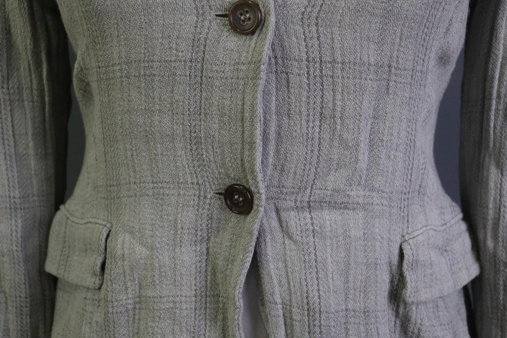 JIL SANDER Gray Plaid 100% Linen Three Button Blazer Jacket – Size 38
