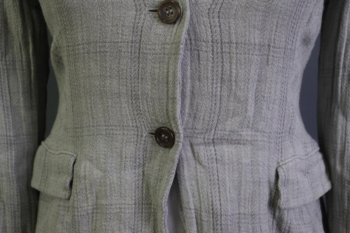 JIL SANDER Gray Plaid 100% Linen Three Button Blazer Jacket – Size 38