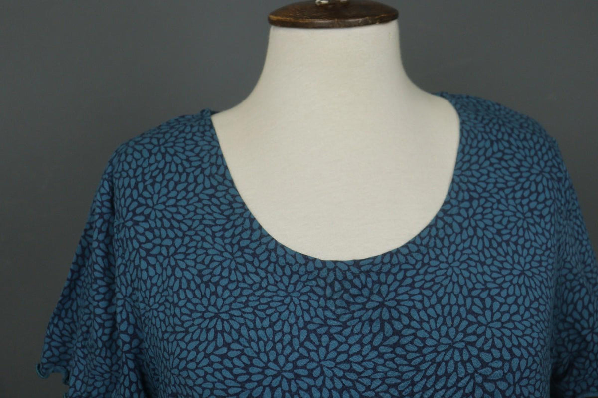 GUDRUN SJODEN Navy Blue Floral Modal Short Sleeve Pullover Shift Dress – Size L