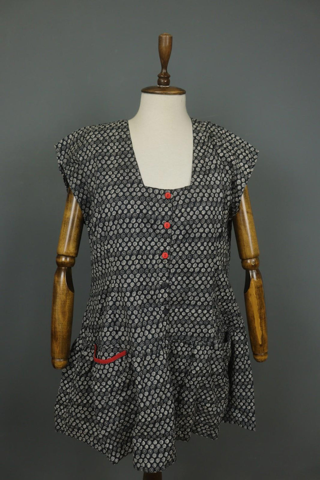GUDRUN SJODEN Multi Polka Dot Cotton Square Neck Button Front Shirt Dress – Size L