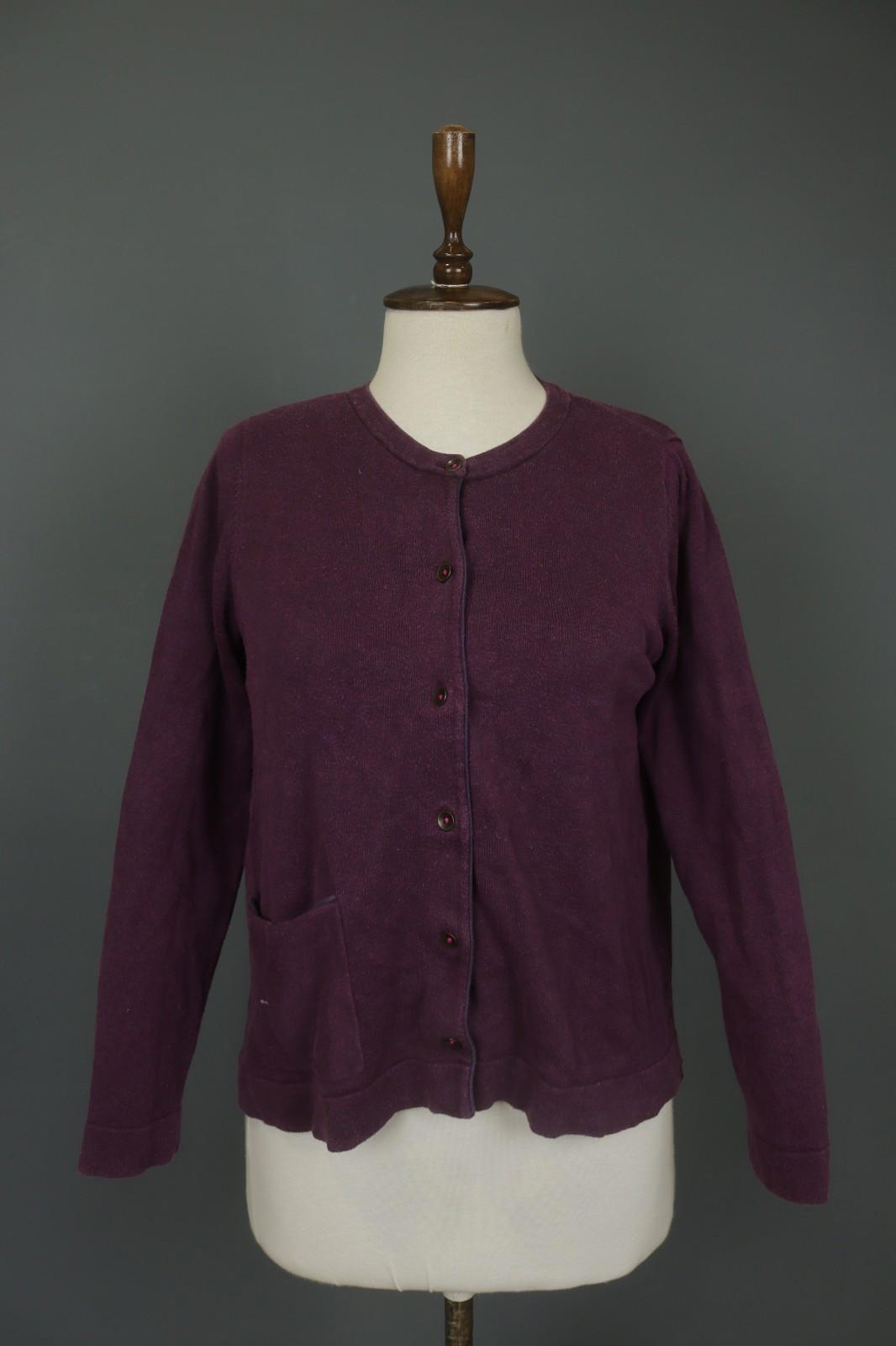 GUDRUN SJODEN Burgundy Cotton Knitted Raglan Sleeve Button Front Cardigan – Size S