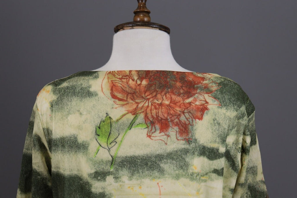 Elisa Cavaletti Green Floral Designer Short Sleeve Blouse Shirt – Size 46 / L