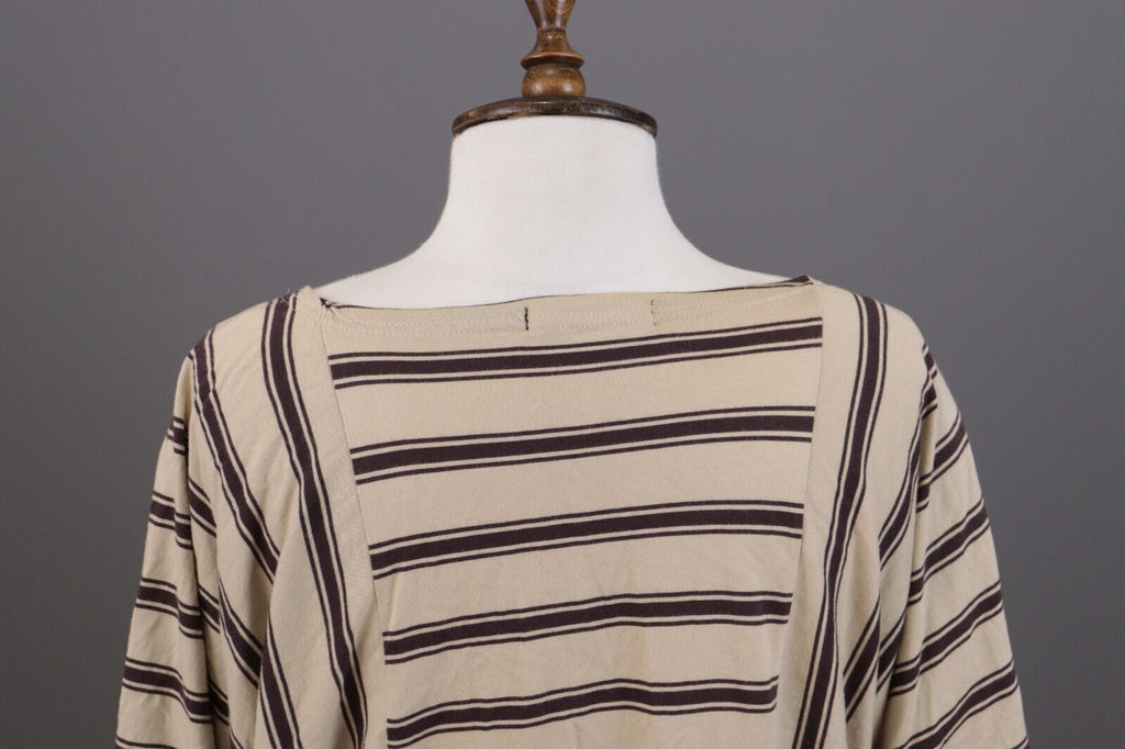 Gudrun Sjoden Beige Striped Short Sleeve Lagenlook Relaxed Blouse Shirt – Size M