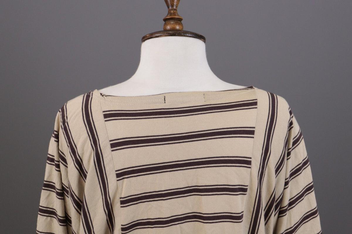 Gudrun Sjoden Beige Striped Short Sleeve Lagenlook Relaxed Blouse Shirt – Size M
