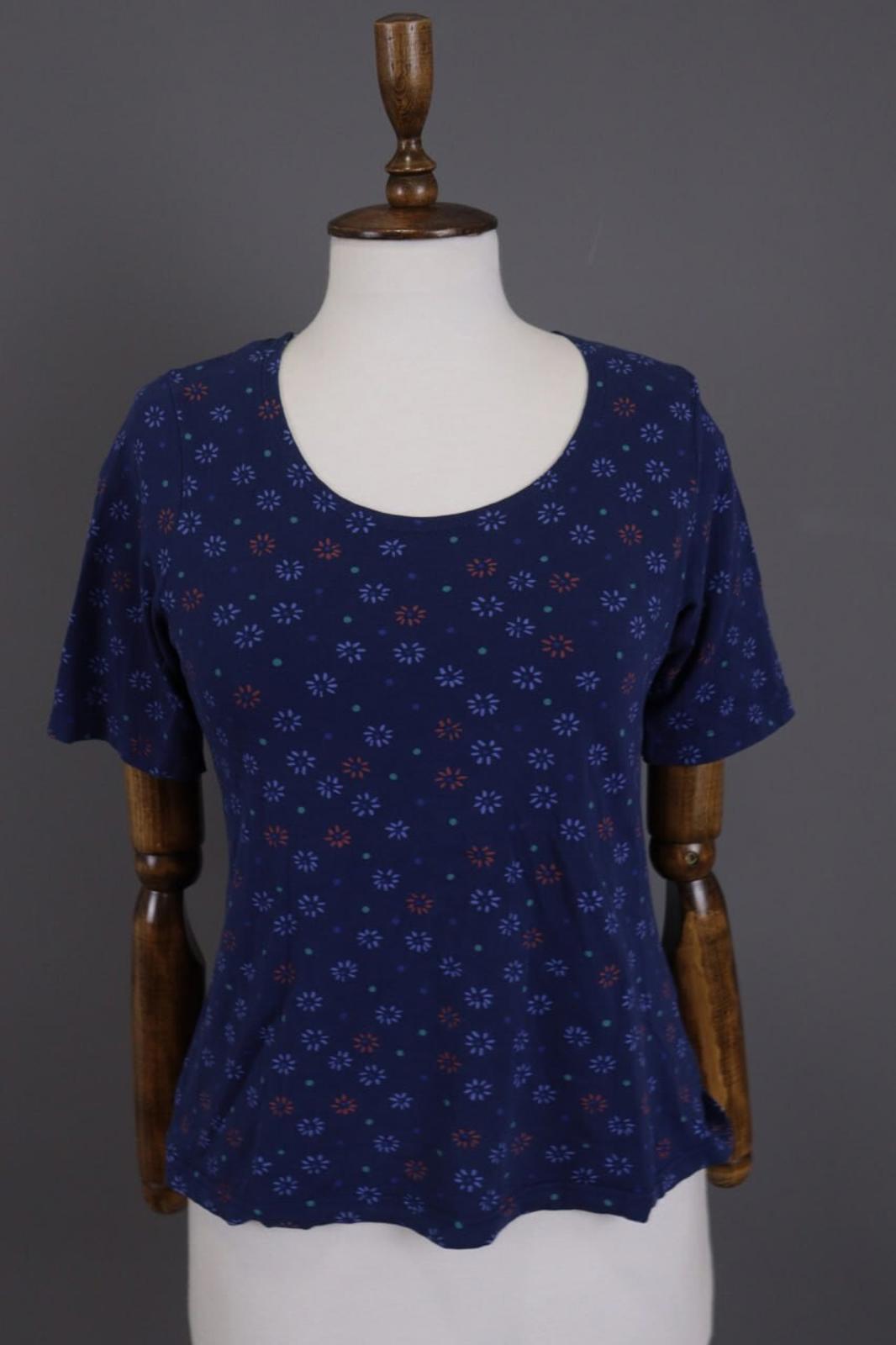 GUDRUN SJODEN Blue Floral Short Sleeve Blouse Top Shirt – Size S