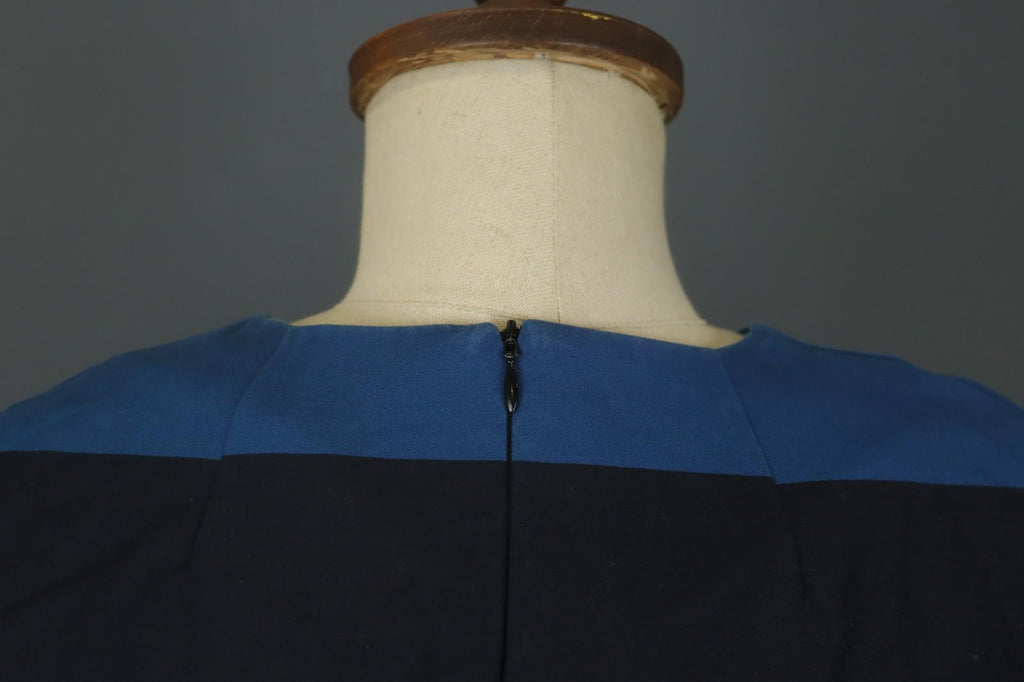 MARIMEKKO LAVINIA Blue Black Striped Cotton Short Sleeve Tunic Top – Size 42