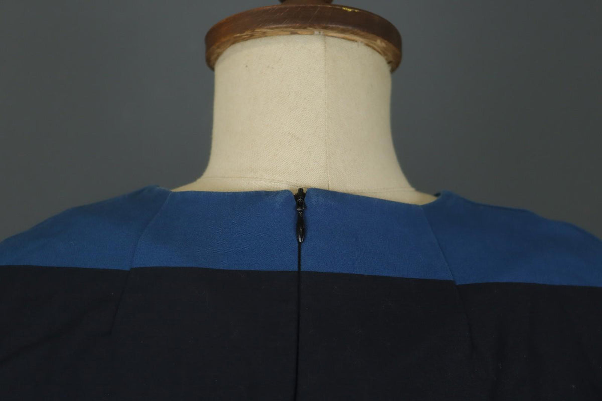 MARIMEKKO LAVINIA Blue Black Striped Cotton Short Sleeve Tunic Top – Size 42