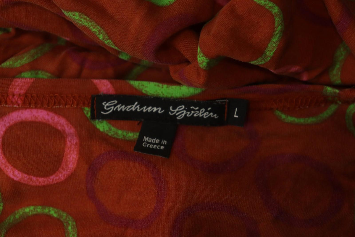 GUDRUN SJODEN Orange Polka Dot Viscose Long Sleeve Pullover Shift Dress – Size L