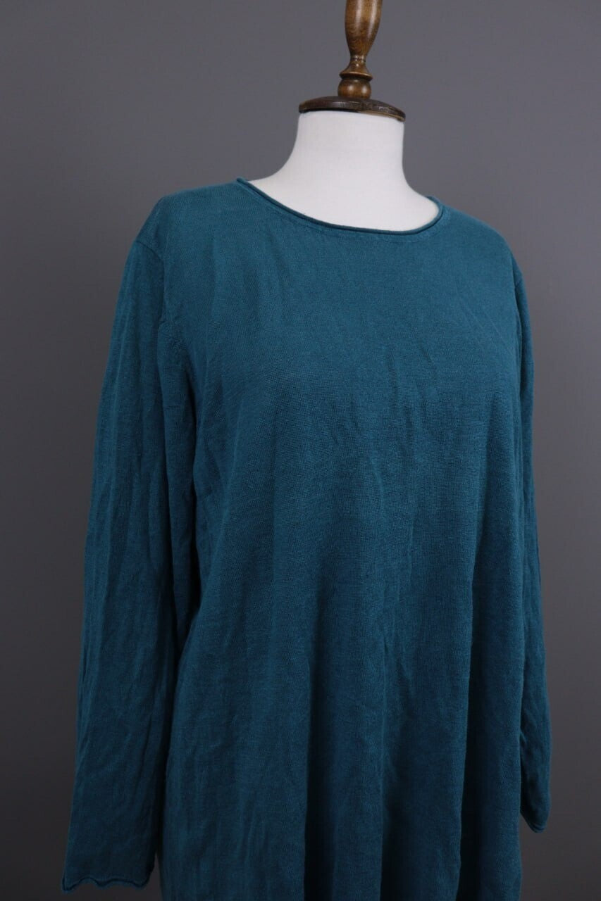 Gudrun Sjoden Blue Linen Lagenlook Long Sleeve Relaxed A-Line Dress – Size L