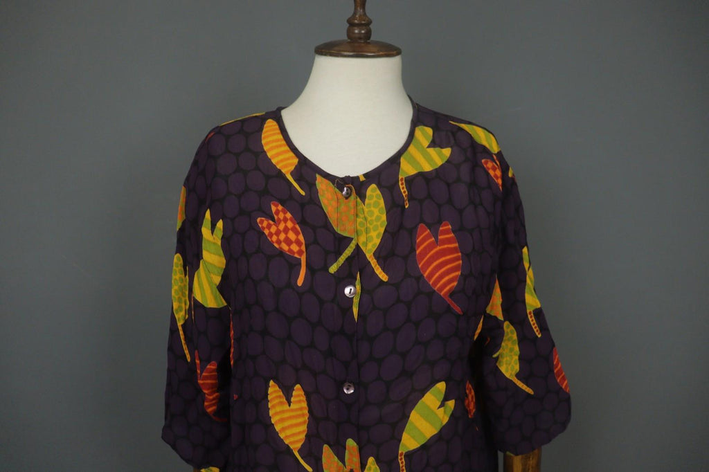 GUDRUN SJODEN Multicolor Printed Long Sleeve Button Front Sheath Dress – Size L