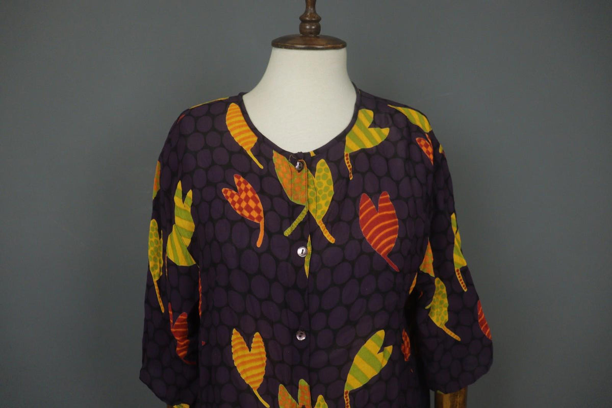 GUDRUN SJODEN Multicolor Printed Long Sleeve Button Front Sheath Dress – Size L