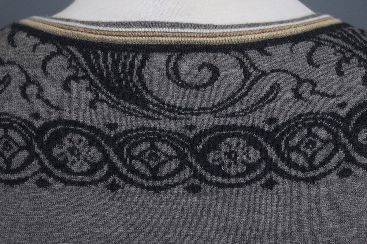 IVKO Black Gray 100% Wool Crew Neck Long Sleeve Fit & Flare Dress – Size 42