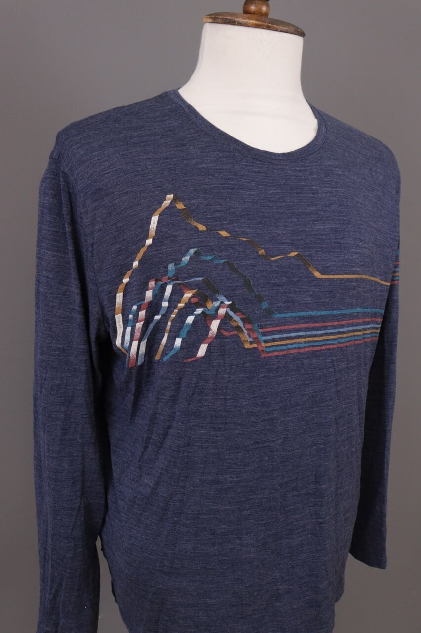 Icebreaker Merino Blue Striped Wool Crew Activewear Baselayer Shirt – Size XL