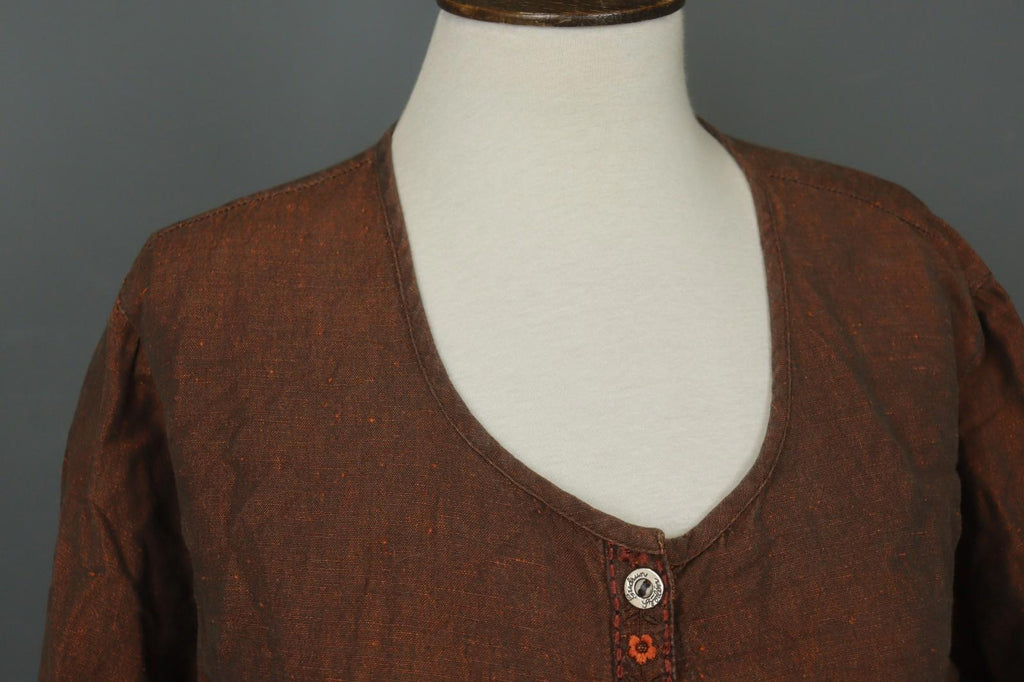 GUDRUN SJÖDEN Brown Lagenlook Linen Long Sleeve Button Front Shirt Dress – Size S