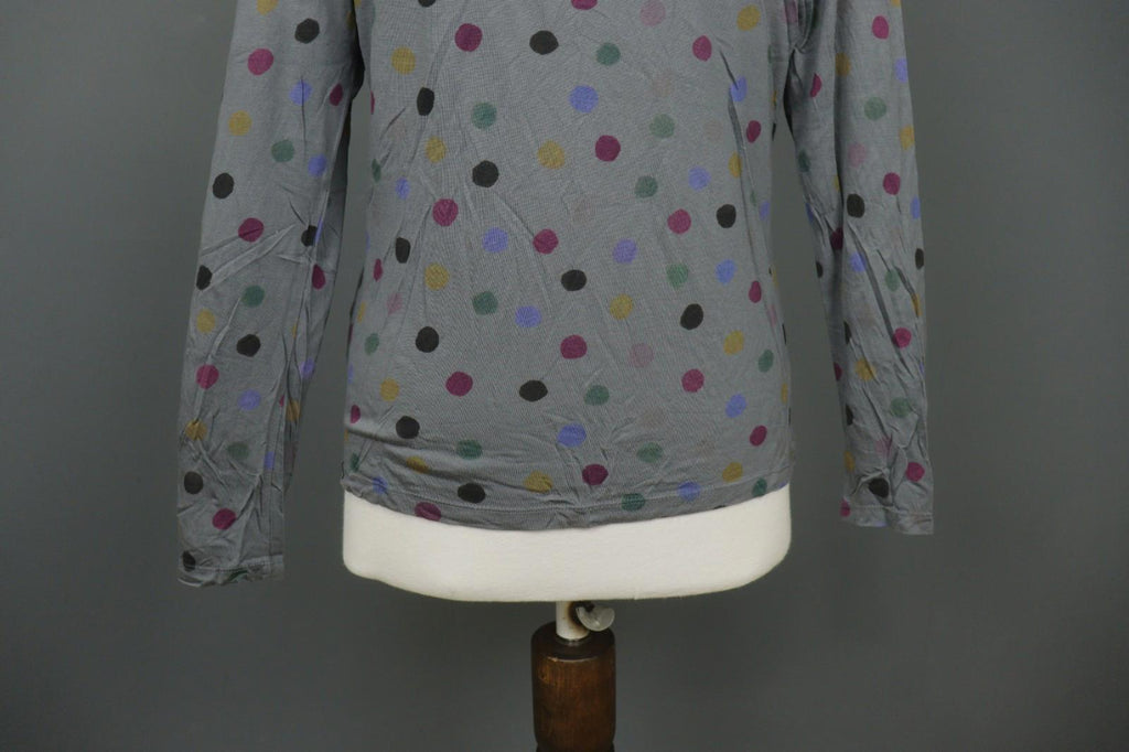 GUDRUN SJODEN Gray Polka Dot 100% Modal Long Sleeve Round Neck Knit Top – Size L