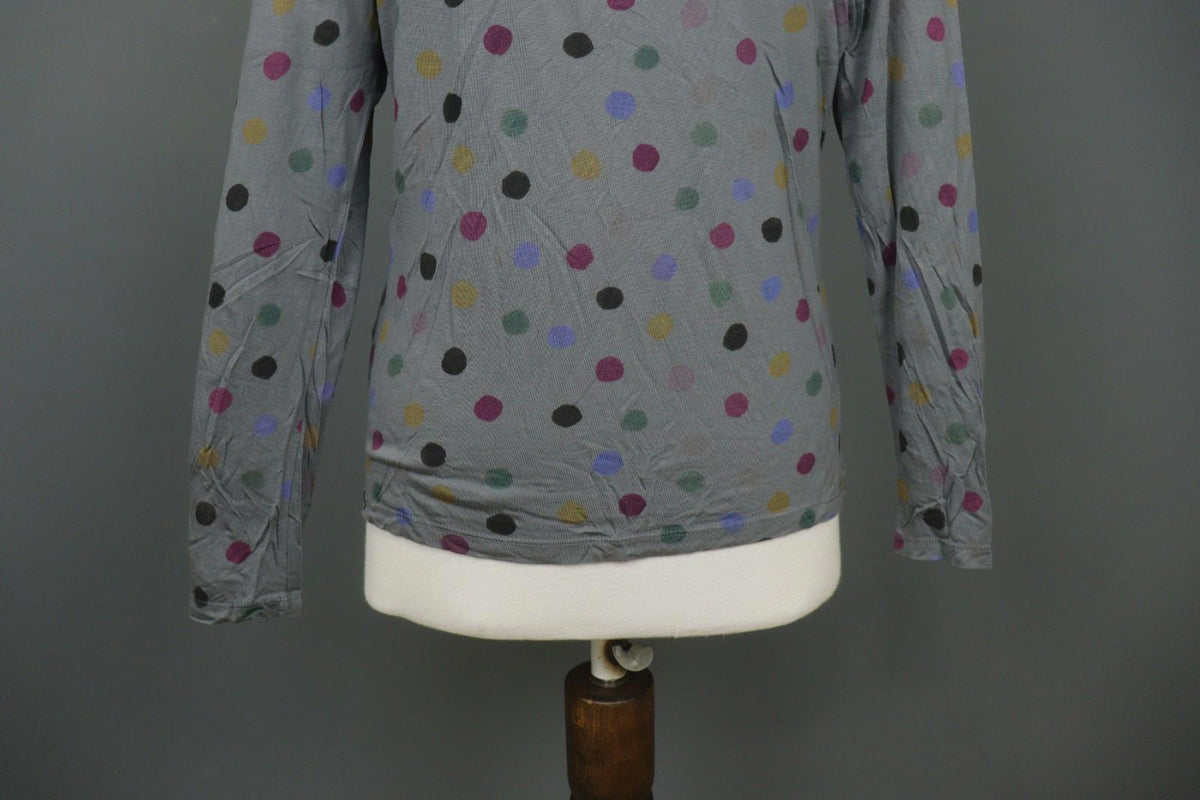 GUDRUN SJODEN Gray Polka Dot 100% Modal Long Sleeve Round Neck Knit Top – Size L