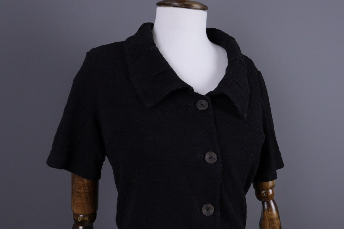Transit Par Such 392 Black Floral Embroidered Short Sleeve Blouse Shirt Sz 3 / L