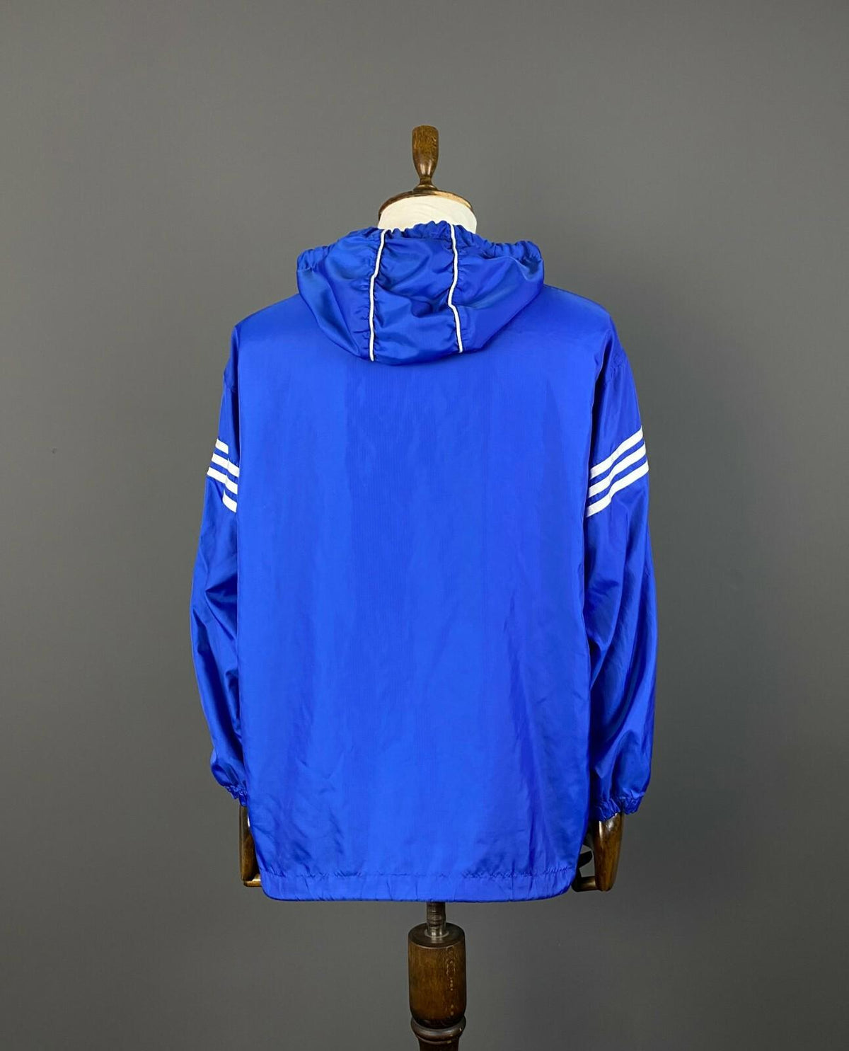 Vintage ADIDAS Blue Nylon Hooded Center Logo Anorak Windbreaker Jacket – Size L