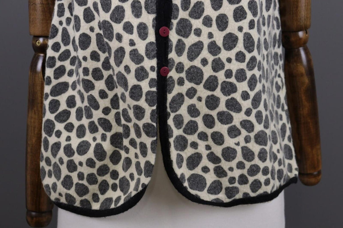 GUDRUN SJODEN Beige Leopard Print Wool Knit Vest Cardigan – Size L