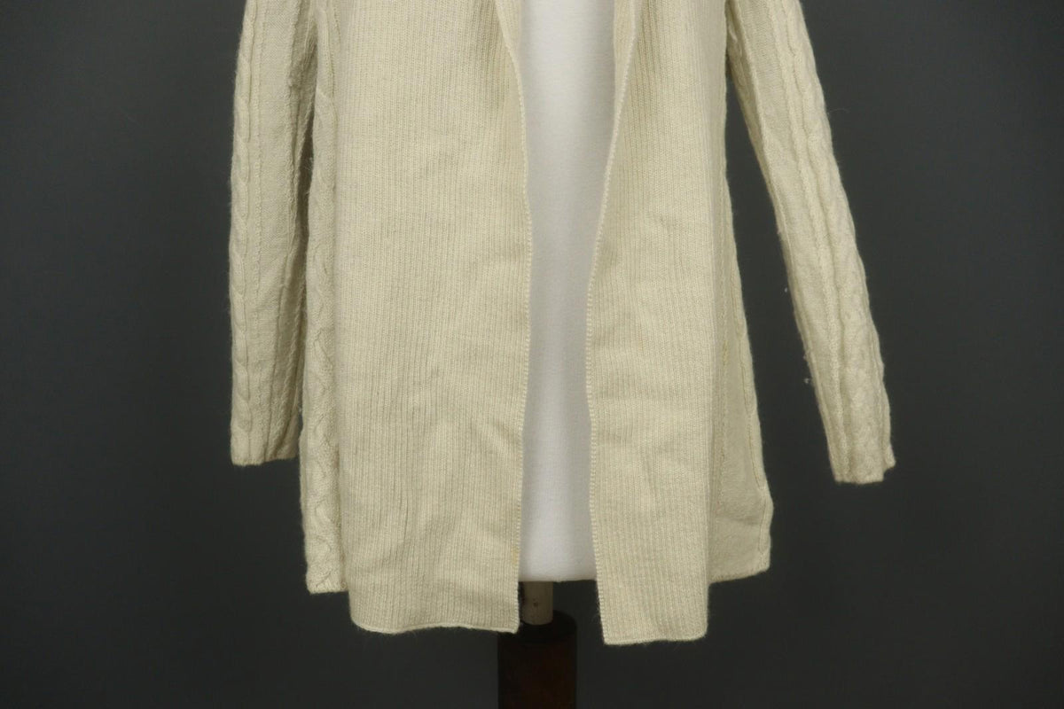 KUNA Beige 100% Baby Alpaca Knit Long Sleeve Open Front Cardigan Sweater – Size S