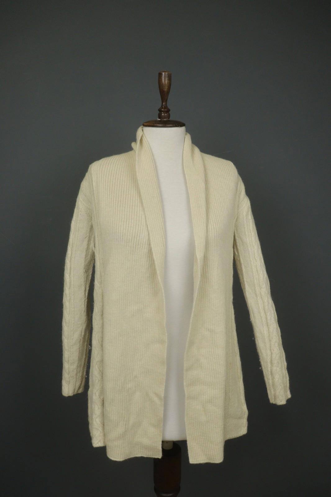 KUNA Beige 100% Baby Alpaca Knit Long Sleeve Open Front Cardigan Sweater – Size S