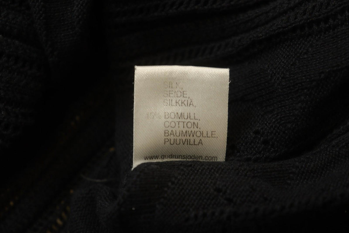 GUDRUN SJODEN Black Silk Open Knit Long Sleeve Round Neck Pullover Sweater