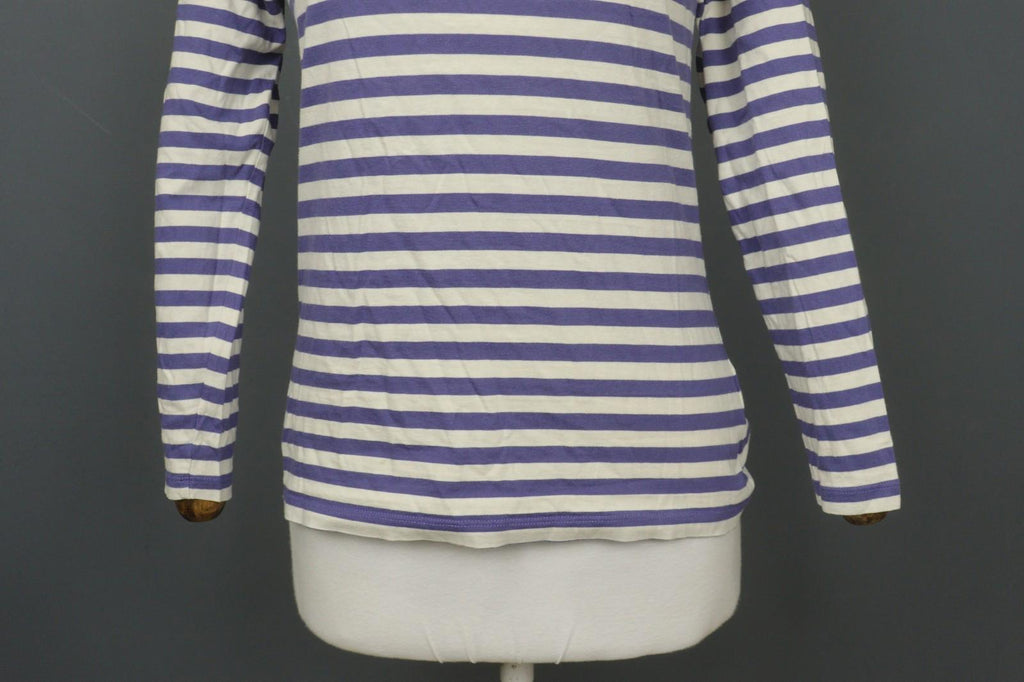 GUDRUN SJODEN Purple White Striped Cotton Crew Neck Pullover Shirt Top – Size XS