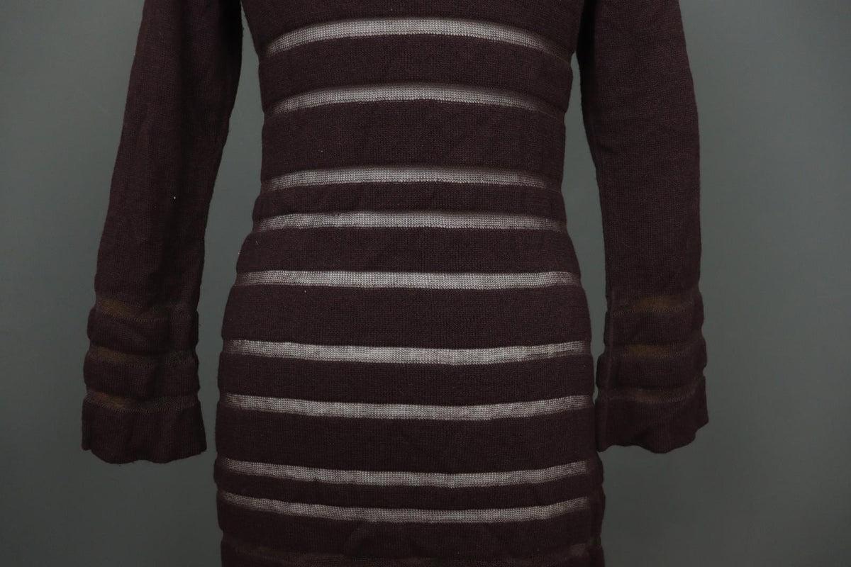 SARAH PACINI Maroon White Striped Knitted Long Sleeve Round Neck Dress M / L