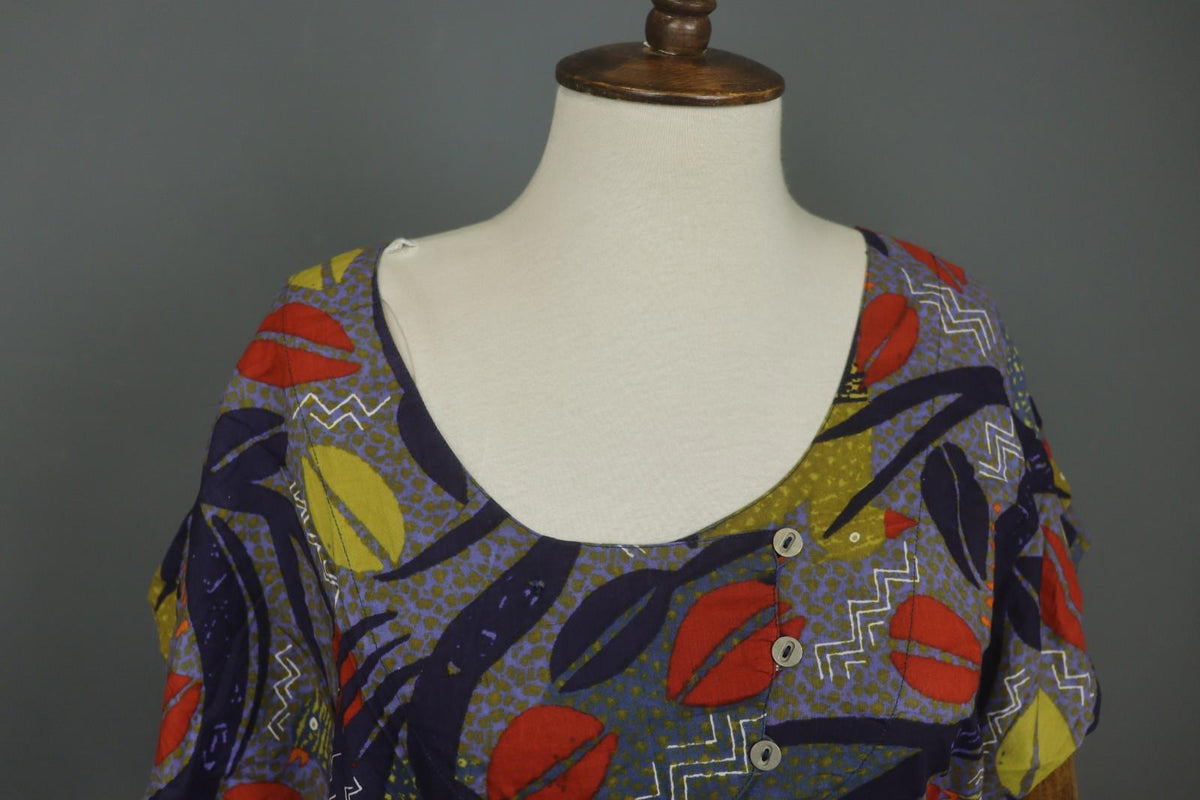 GUDRUN SJODEN Multicolor Printed Round Neck Short Sleeve Sheath Dress – Size XL