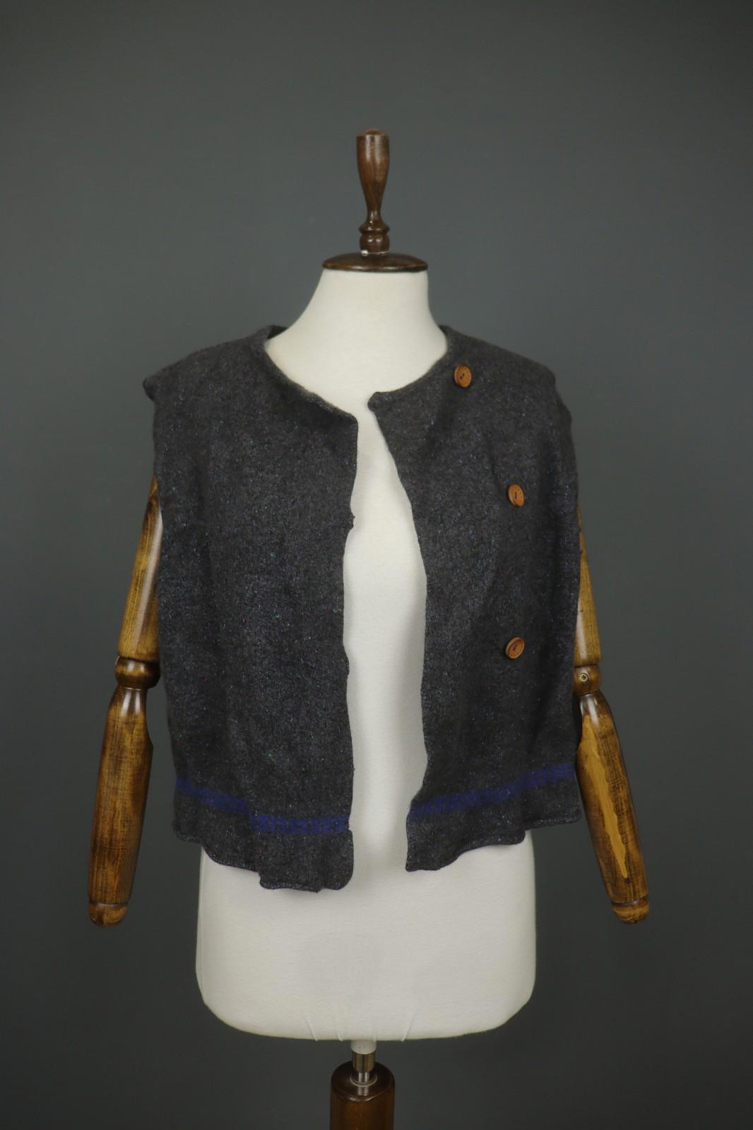 GUDRUN SJODEN Charcoal Gray Wool Sleeveless Button Front Cardigan Sweater – Size L