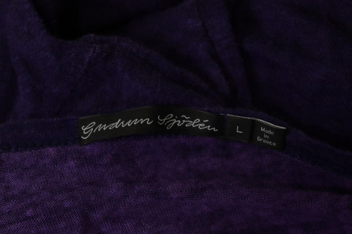 GUDRUN SJODEN Purple 100% Linen Stretch Round Neck Button Front Shirt Top – Size L
