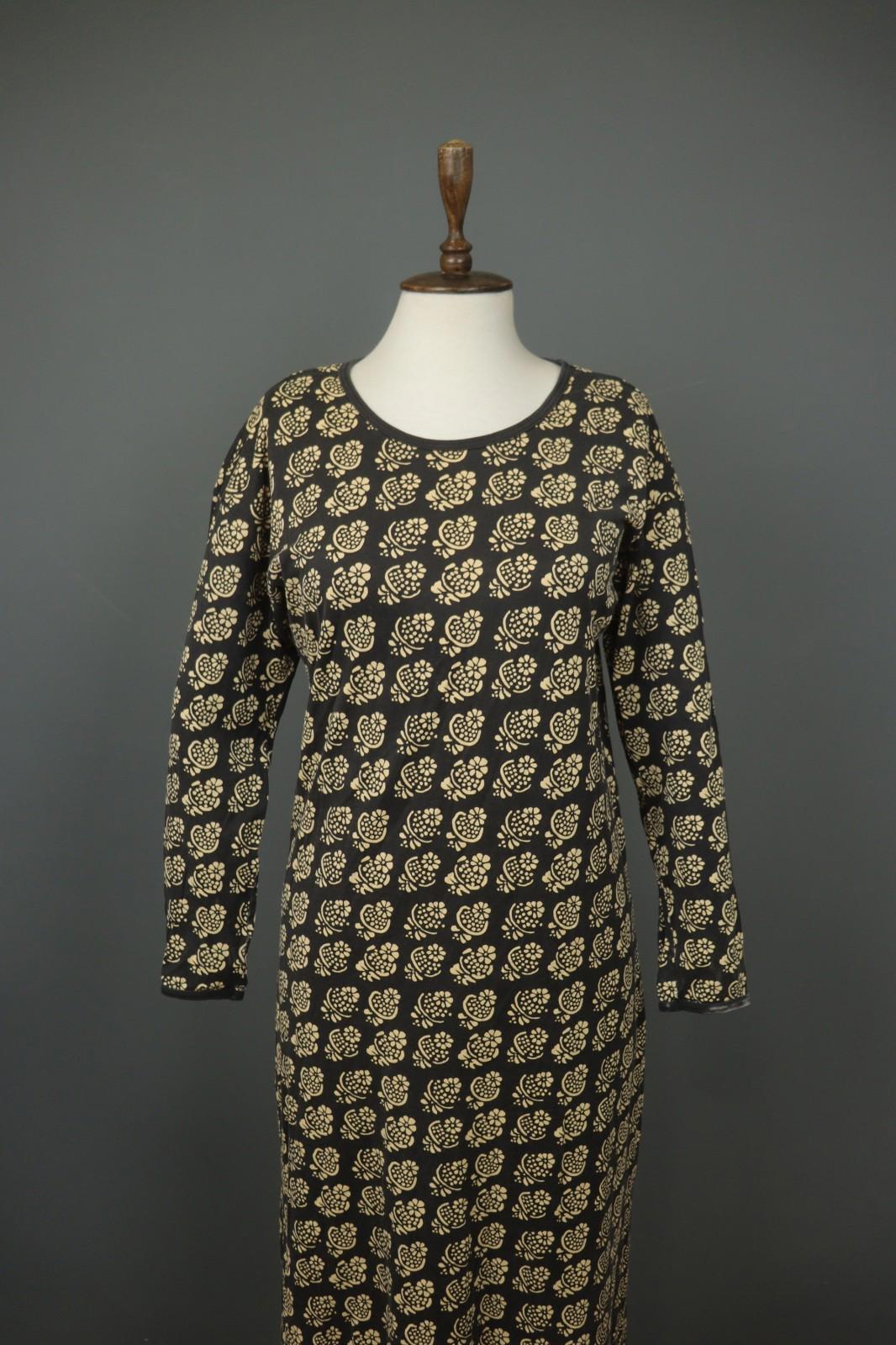 MARIMEKKO Black Ivory Floral Knit Long Sleeve Round Neck Sweater Dress – Size S