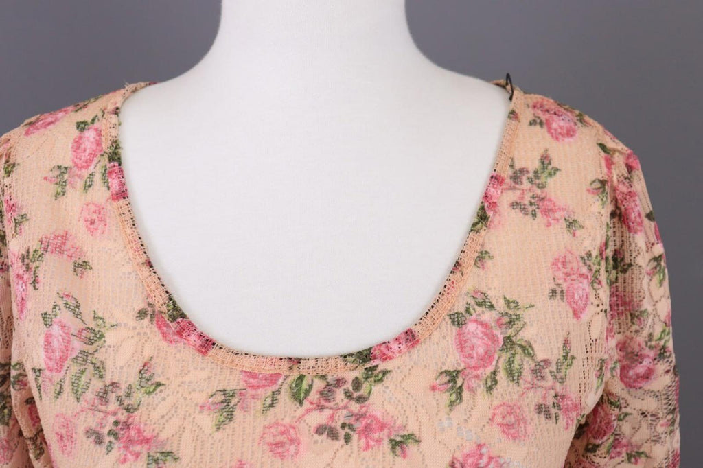 SEZANE Beige Floral Knit Mesh Short Sleeve Blouse Top Shirt – Size 36 / S