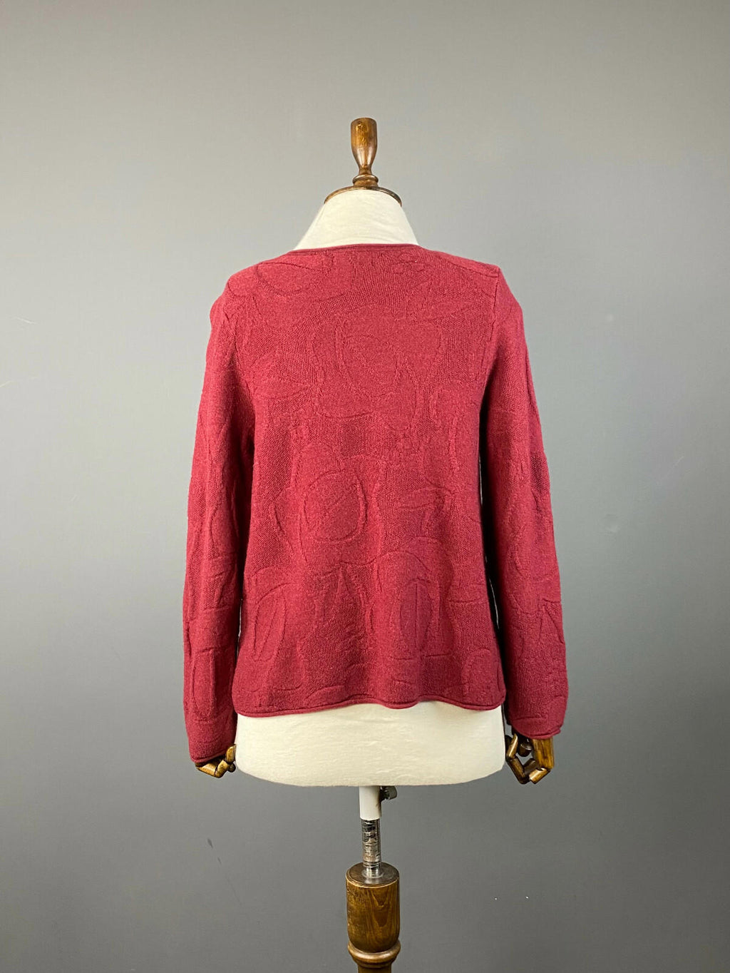 GUDRUN SJODEN Red Wool Knit Embroidered Pullover Oversized Sweater – Size S