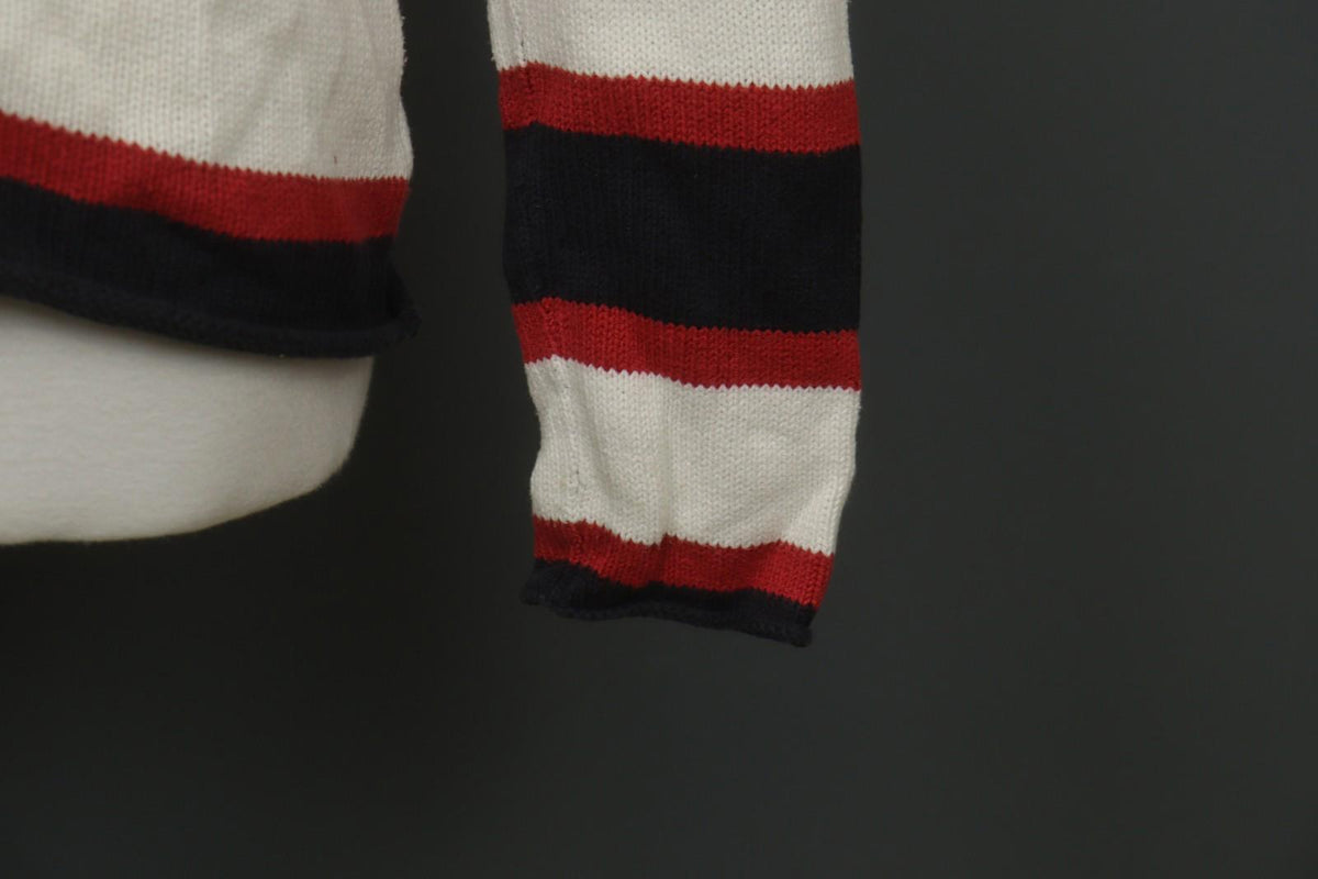 IRIS VON ARNIM Multicolor Striped Cotton Tight Knitted V-Neck Pullover Sweater