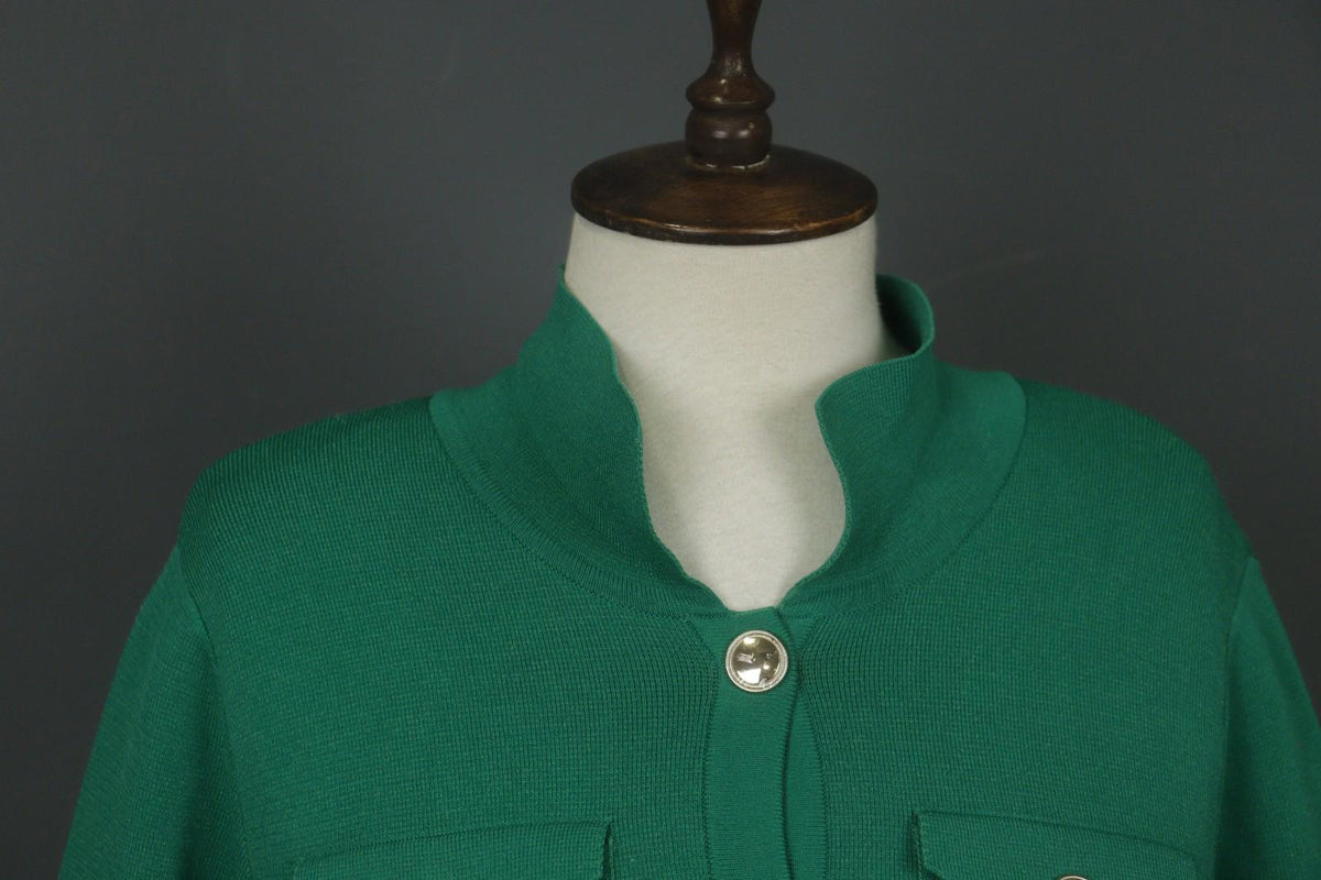 SEZANE Green Knitted Casual Mock Neck Long Sleeve Button Front Cardigan Sweater
