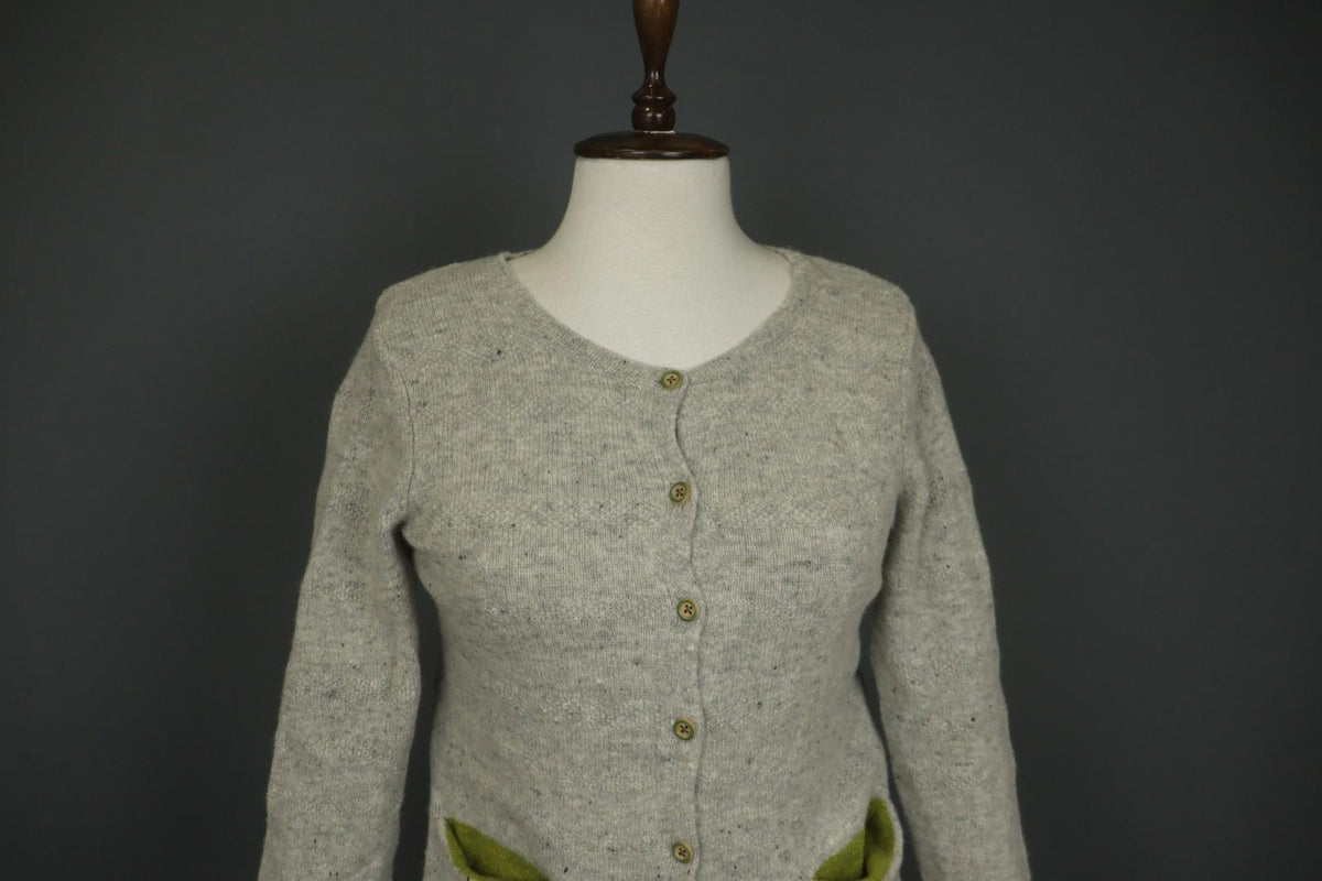 GUDRUN SJODEN Gray Crew Neck Raglan Sleeve Button Front Cardigan Sweater – Size S