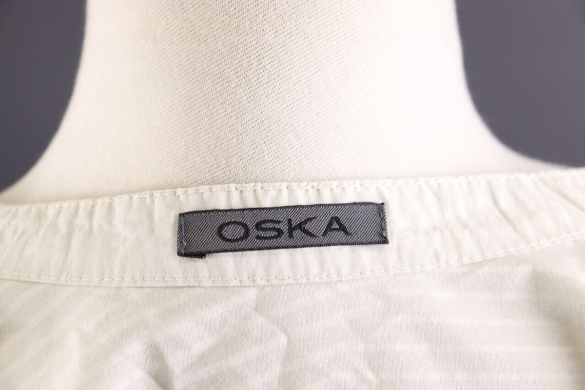 Oska White Relaxed Stripe Long Sleeve Tunic Shirt Dress Short – Size 4