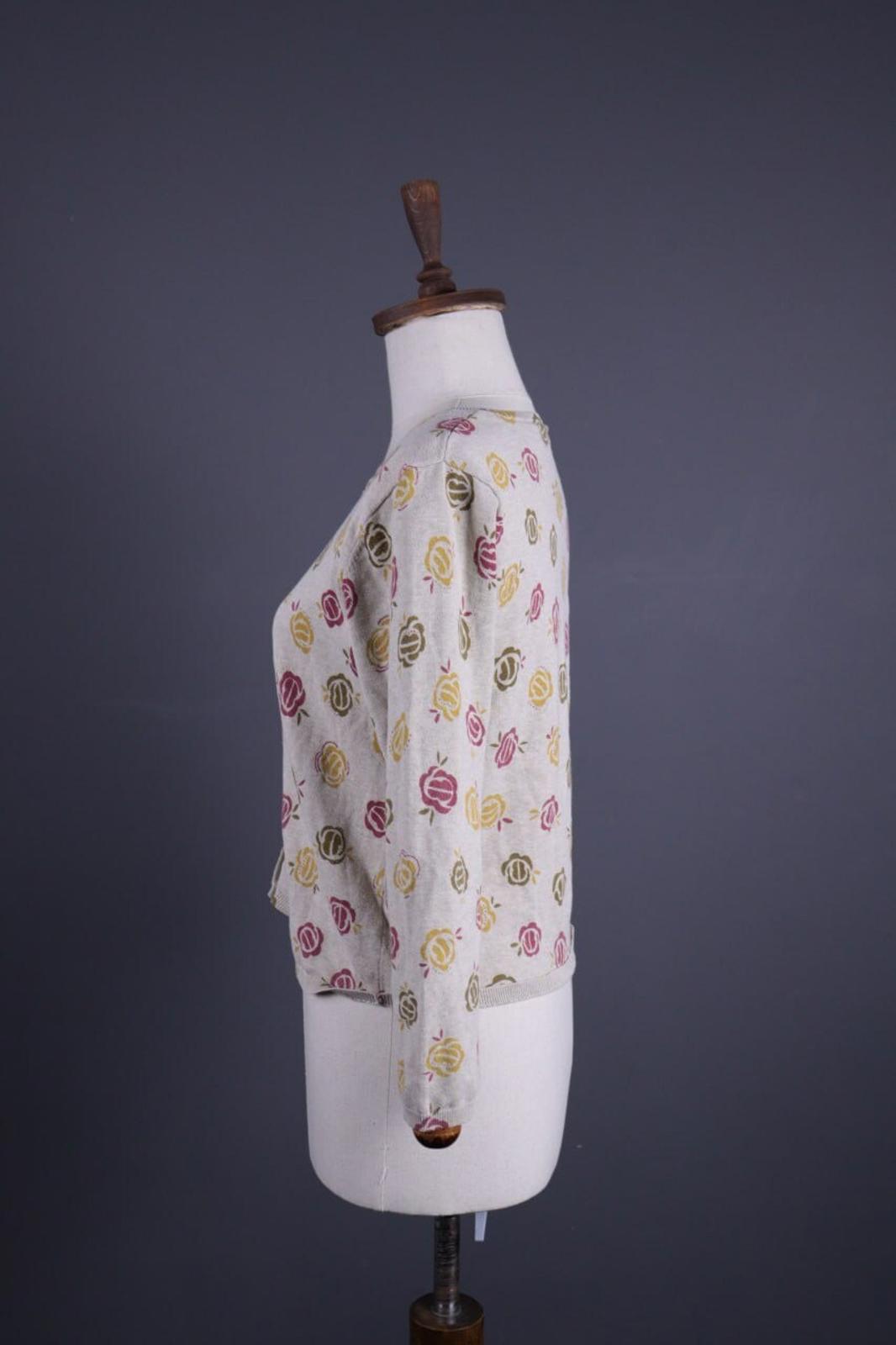 GUDRUN SJODEN Beige Floral Knit Cardigan Sweater – Size M