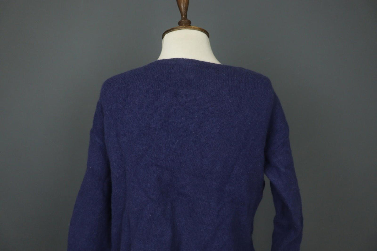GUDRUN SJODEN Navy 100% Wool Knit Long Sleeve Round Neck Pullover Sweater – Size S