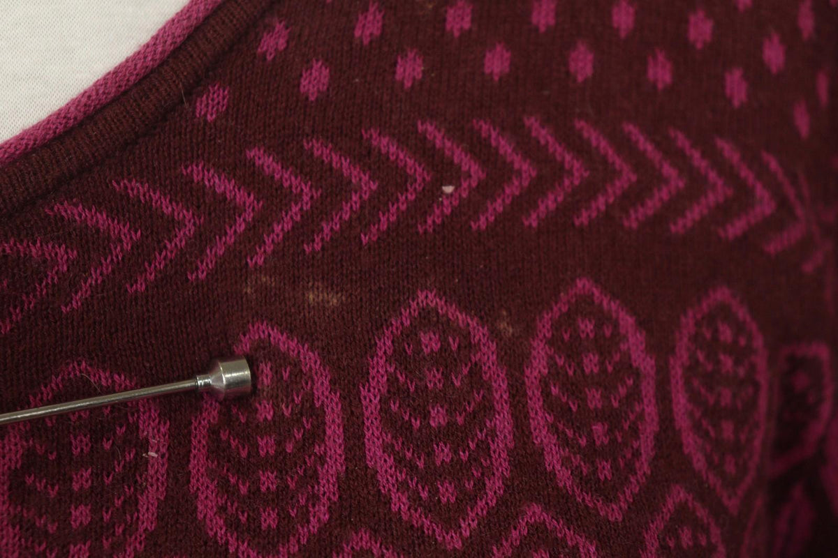 GUDRUN SJÖDEN Burgundy Geo Print Long Sleeve Button Front Cardigan Sweater Sz M